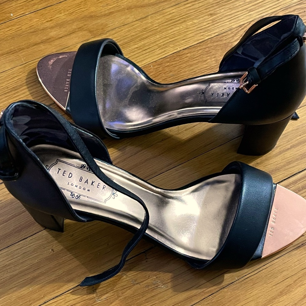 Ted Baker London Sandals Open Toe Heel Black Rose Gold